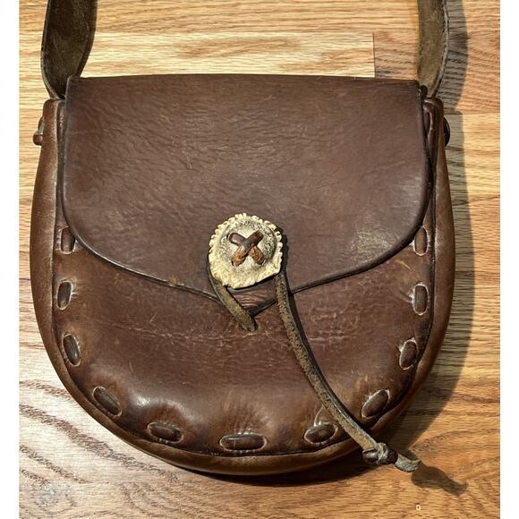 Vintage 70s Leather Handmade Purse Shoulder Bag With Antler Closures Hippy Boho - Picture 3 of 10